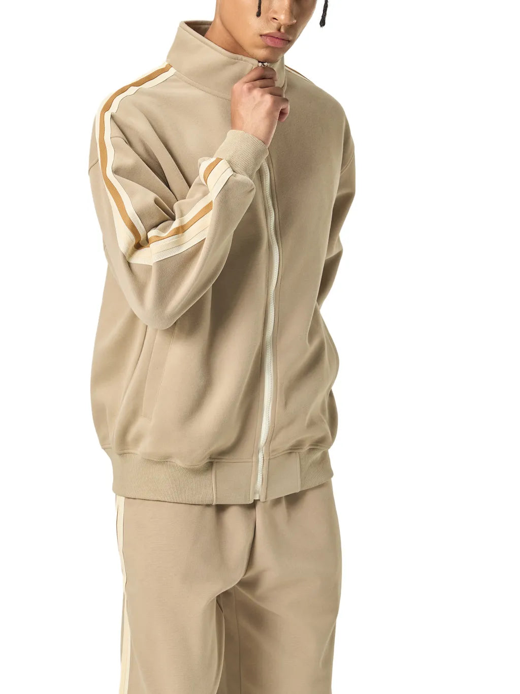 LUXURY TERMINAL - Contrast Side-Stripe Stand Collar Jacket
