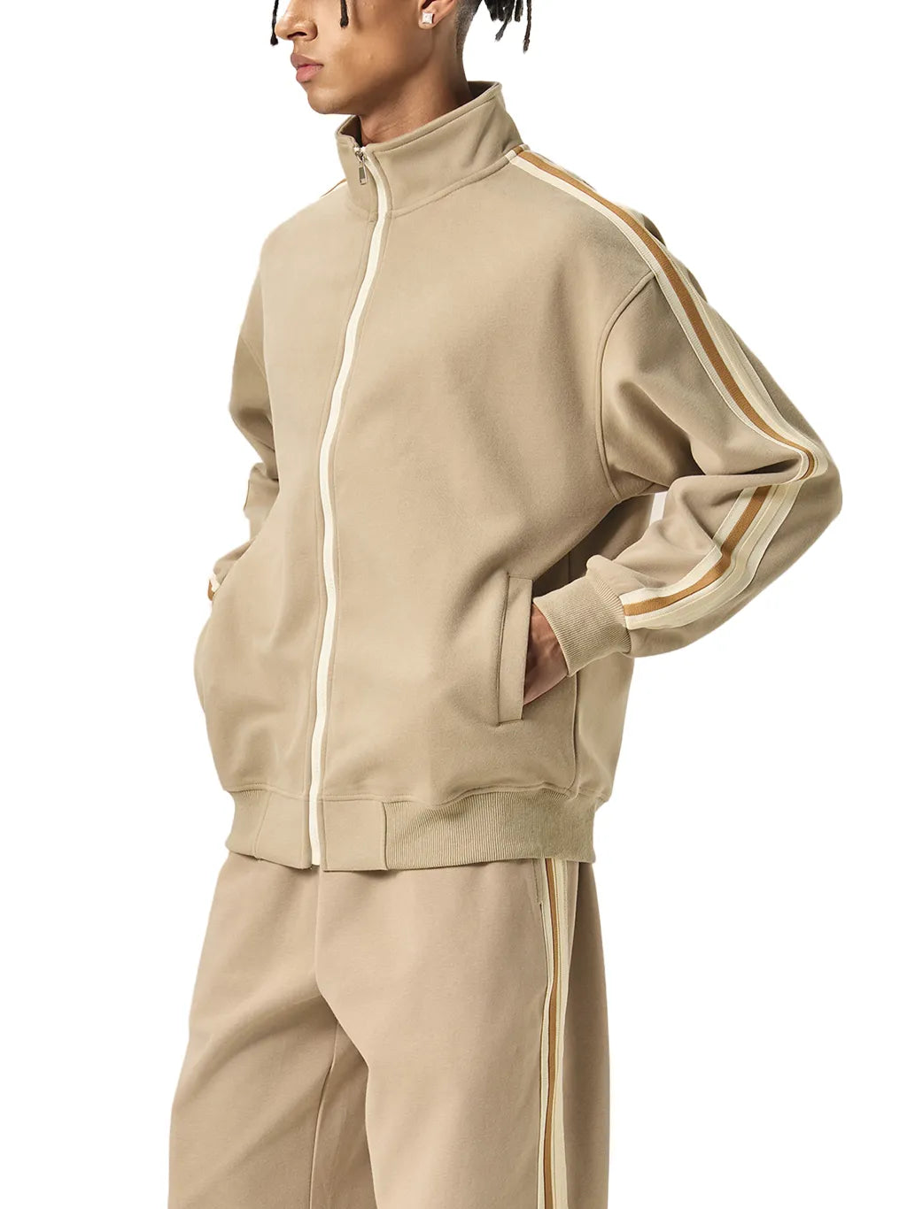 LUXURY TERMINAL - Contrast Side-Stripe Stand Collar Jacket