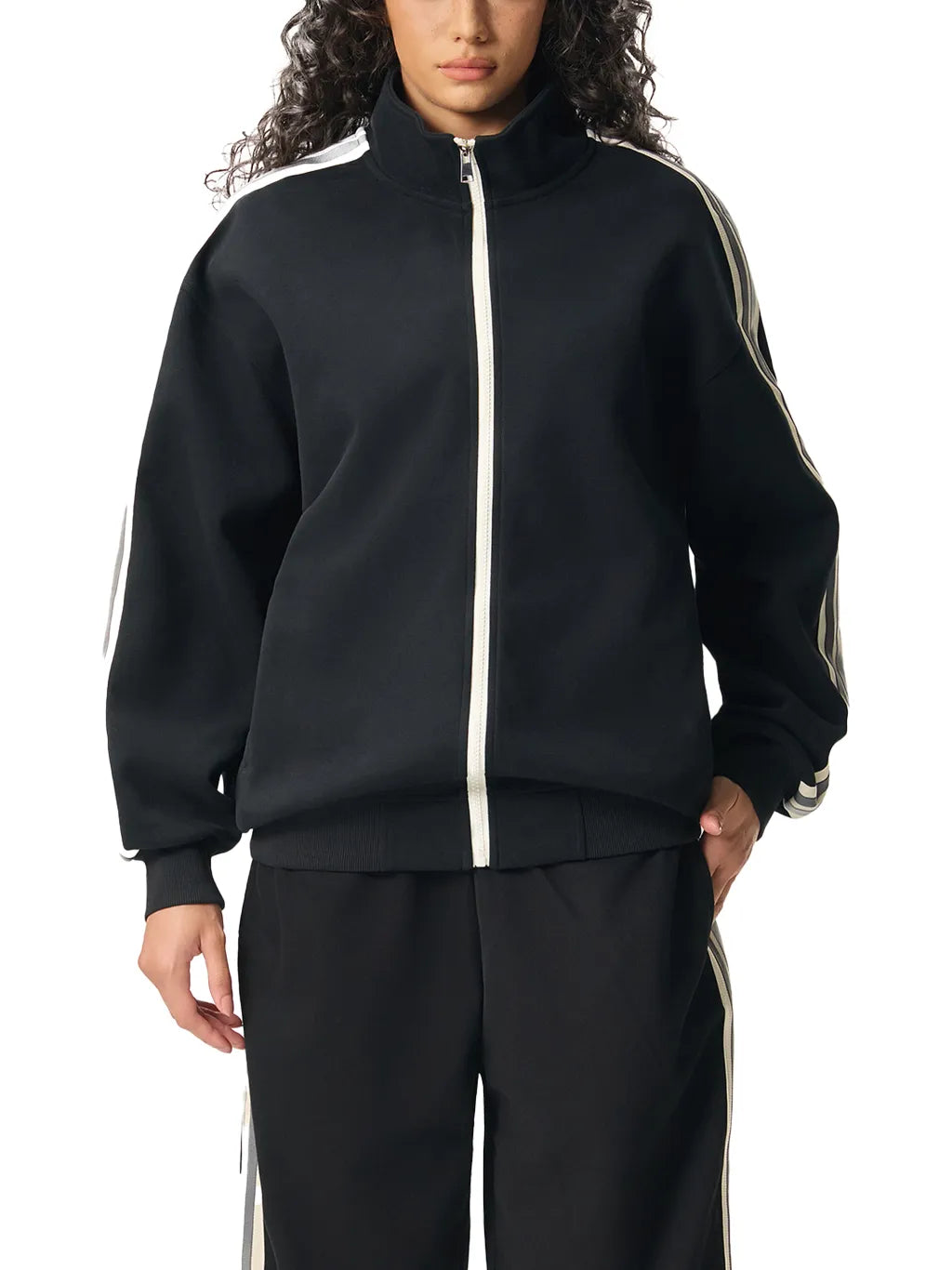 LUXURY TERMINAL - Contrast Side-Stripe Stand Collar Jacket