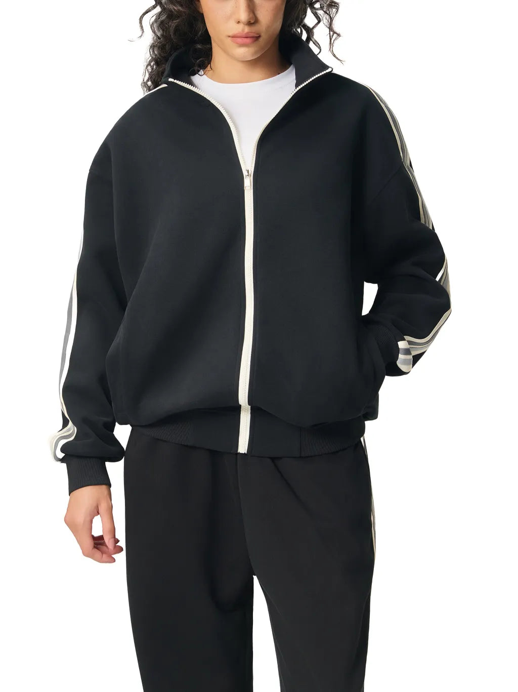 LUXURY TERMINAL - Contrast Side-Stripe Stand Collar Jacket