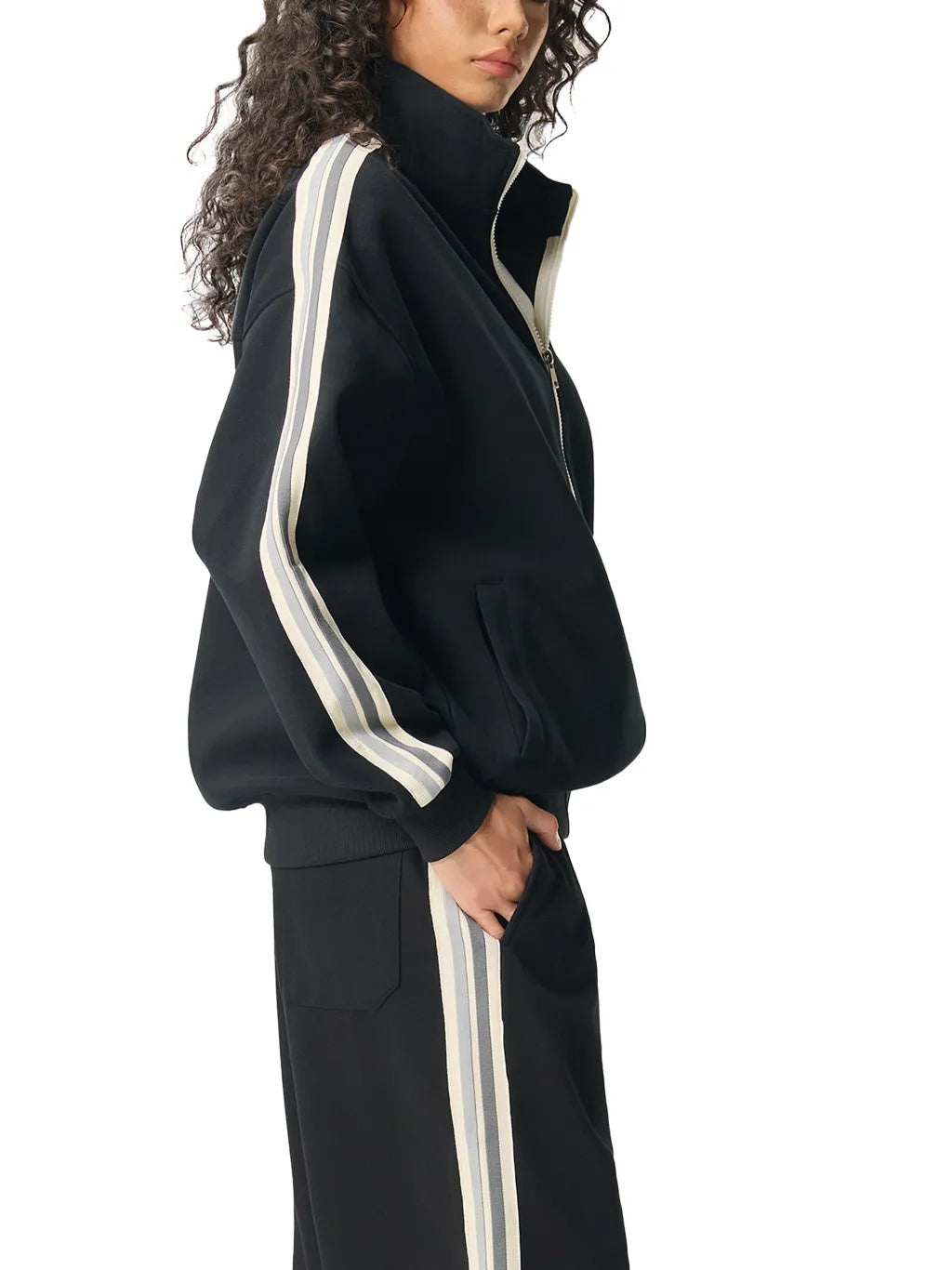 LUXURY TERMINAL - Contrast Side-Stripe Stand Collar Jacket