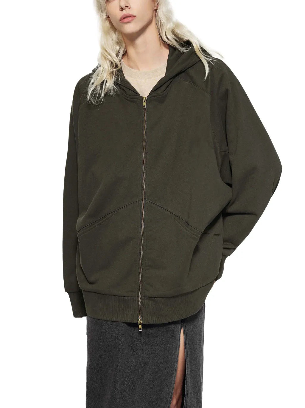 LUXURY TERMINAL - Dolman Sleeve Zip-Through Fleece Hoodie