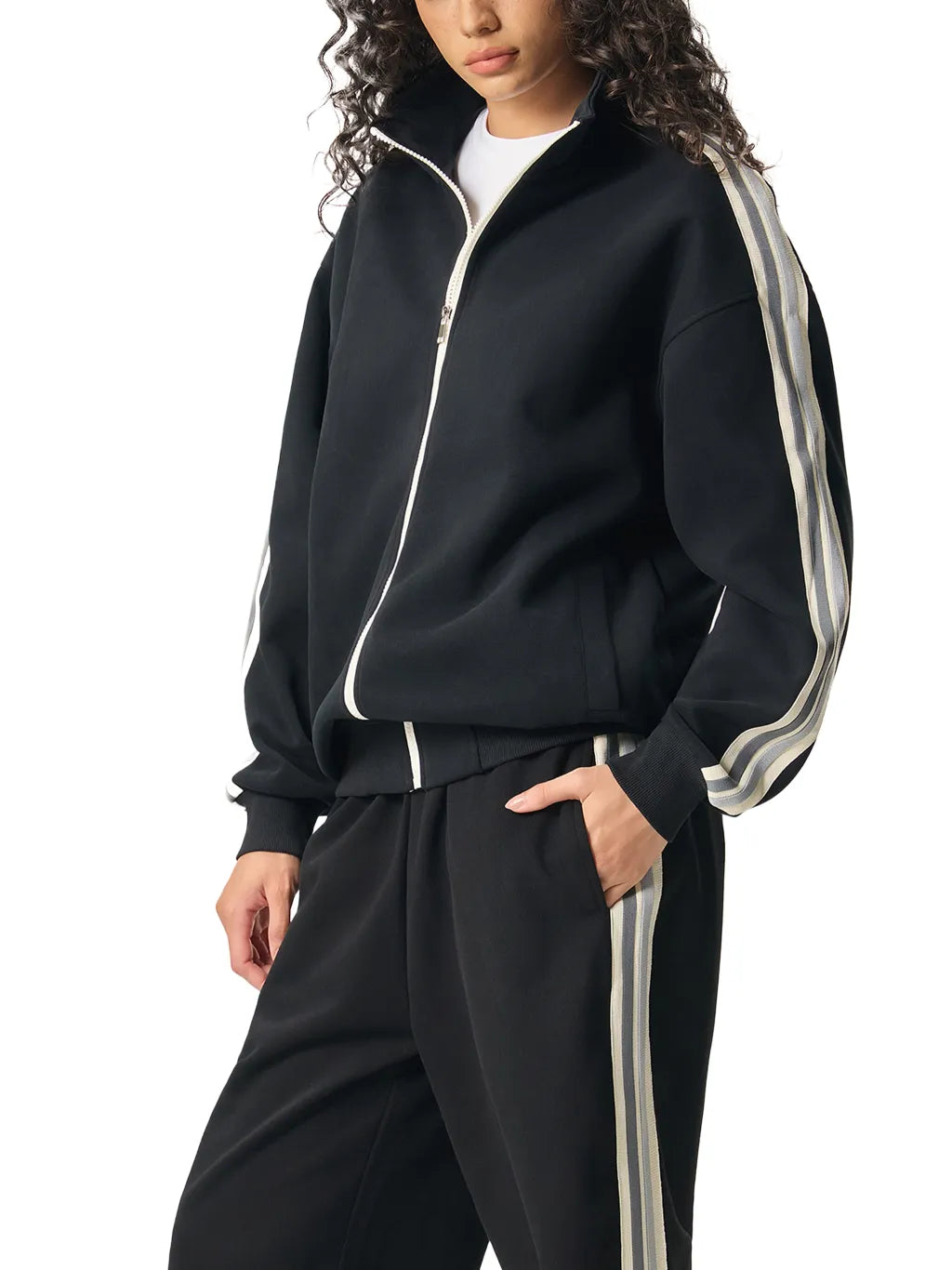 LUXURY TERMINAL - Contrast Side-Stripe Stand Collar Jacket