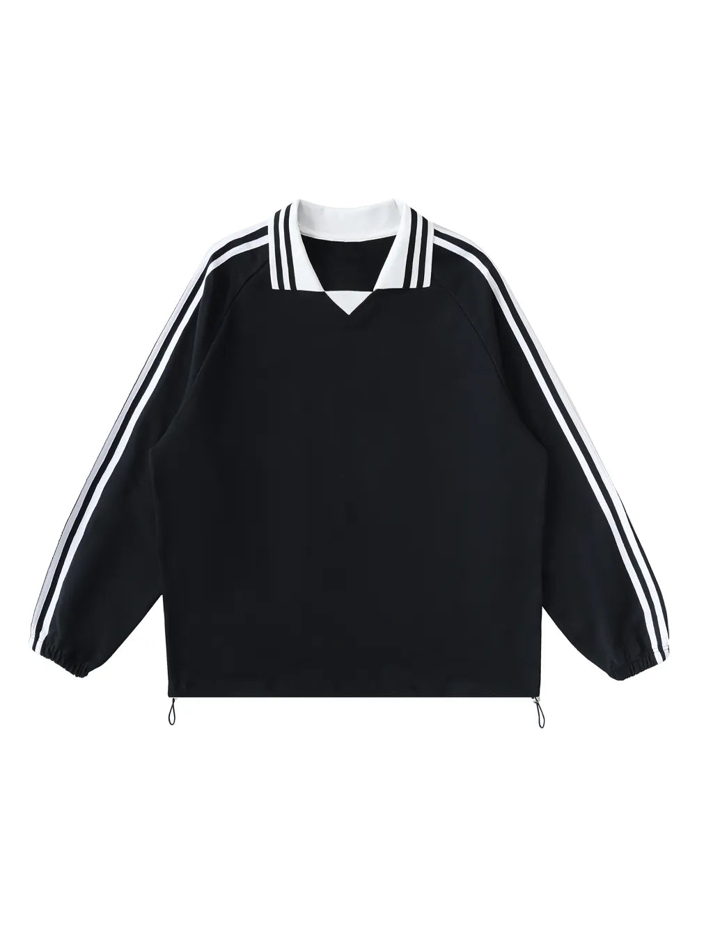 LUXURY TERMINAL - Contrast Striped Lapel Collar Sweatshirt