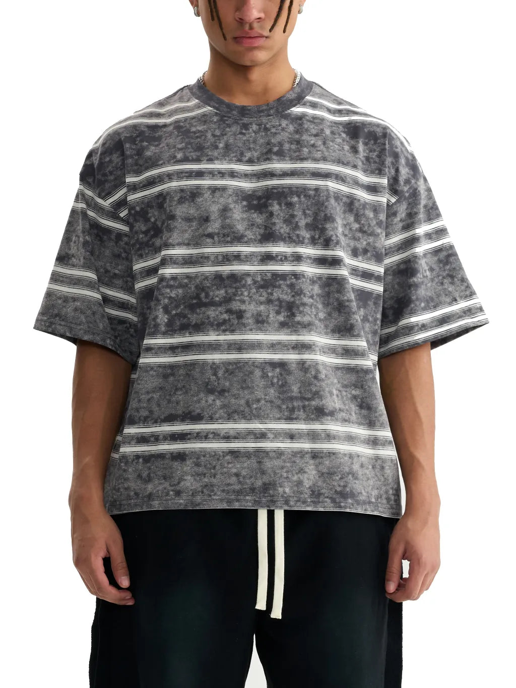 LUXURY TERMINAL - Snow Washed Striped Boxy T-Shirt
