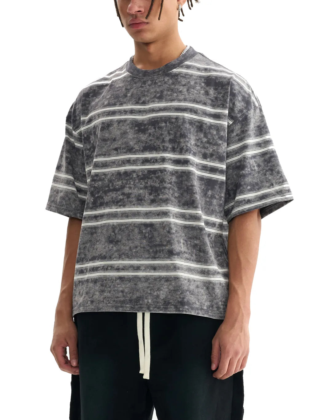 LUXURY TERMINAL - Snow Washed Striped Boxy T-Shirt
