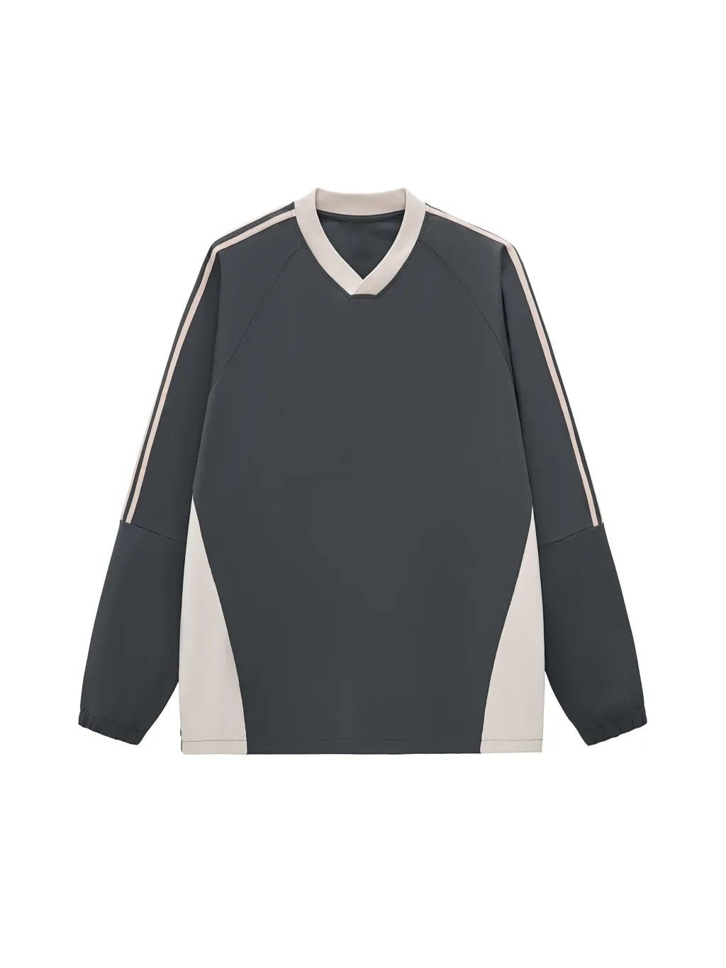 LUXURY TERMINAL - Color-Block V-Neck Long-Sleeve T-Shirt