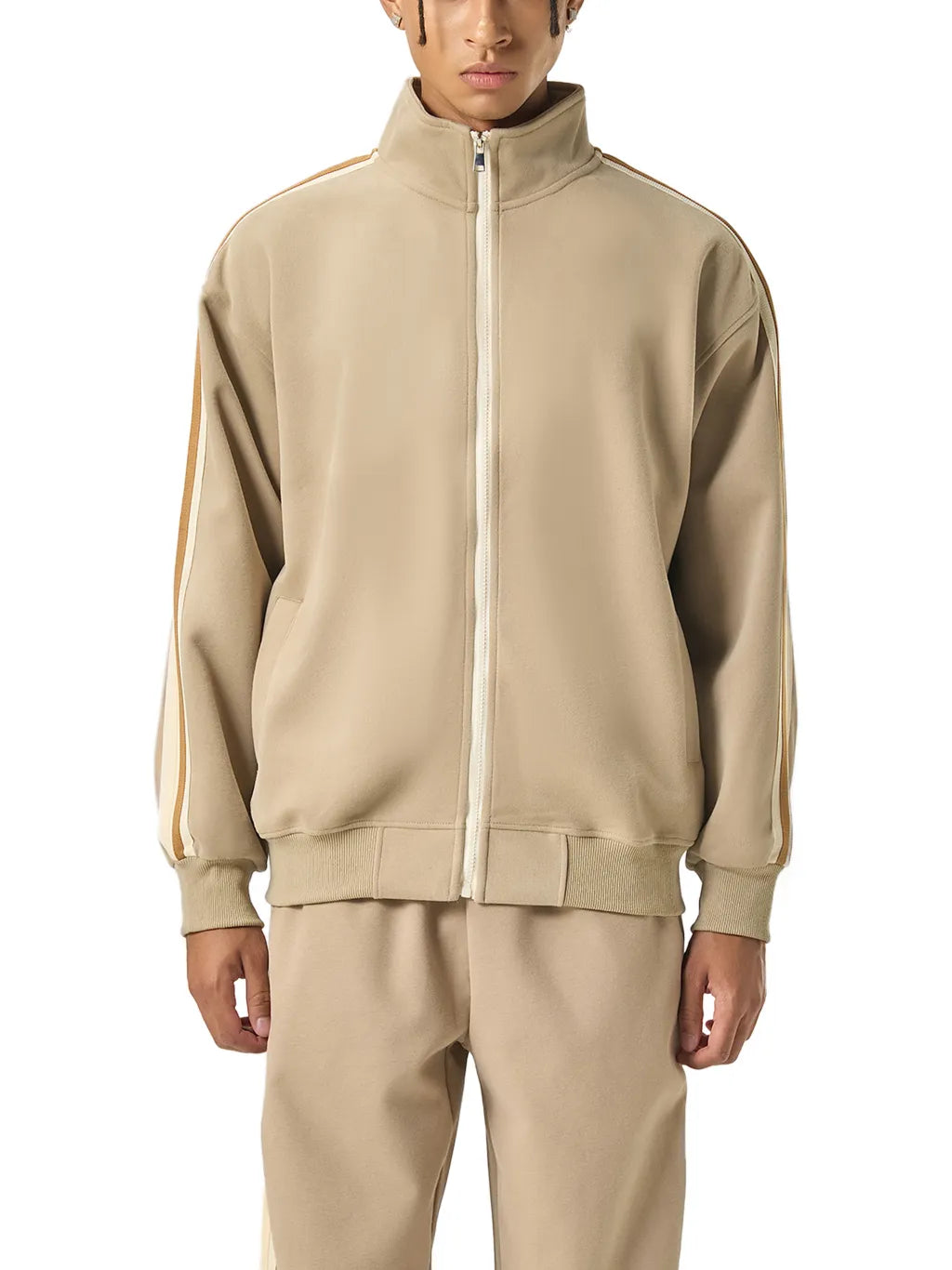 LUXURY TERMINAL - Contrast Side-Stripe Stand Collar Jacket