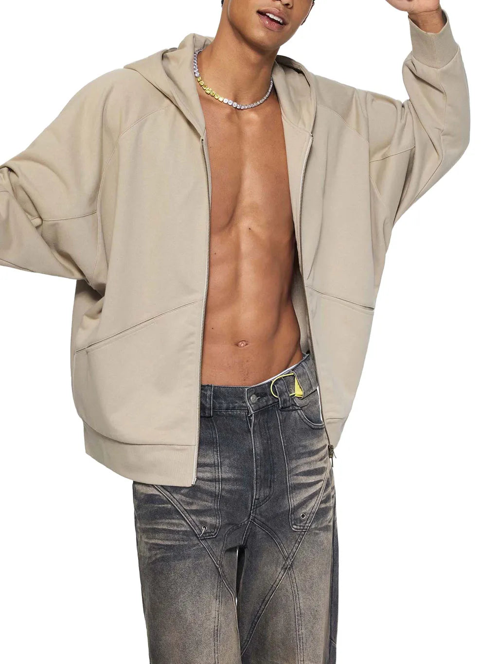 LUXURY TERMINAL - Dolman Sleeve Zip-Through Fleece Hoodie