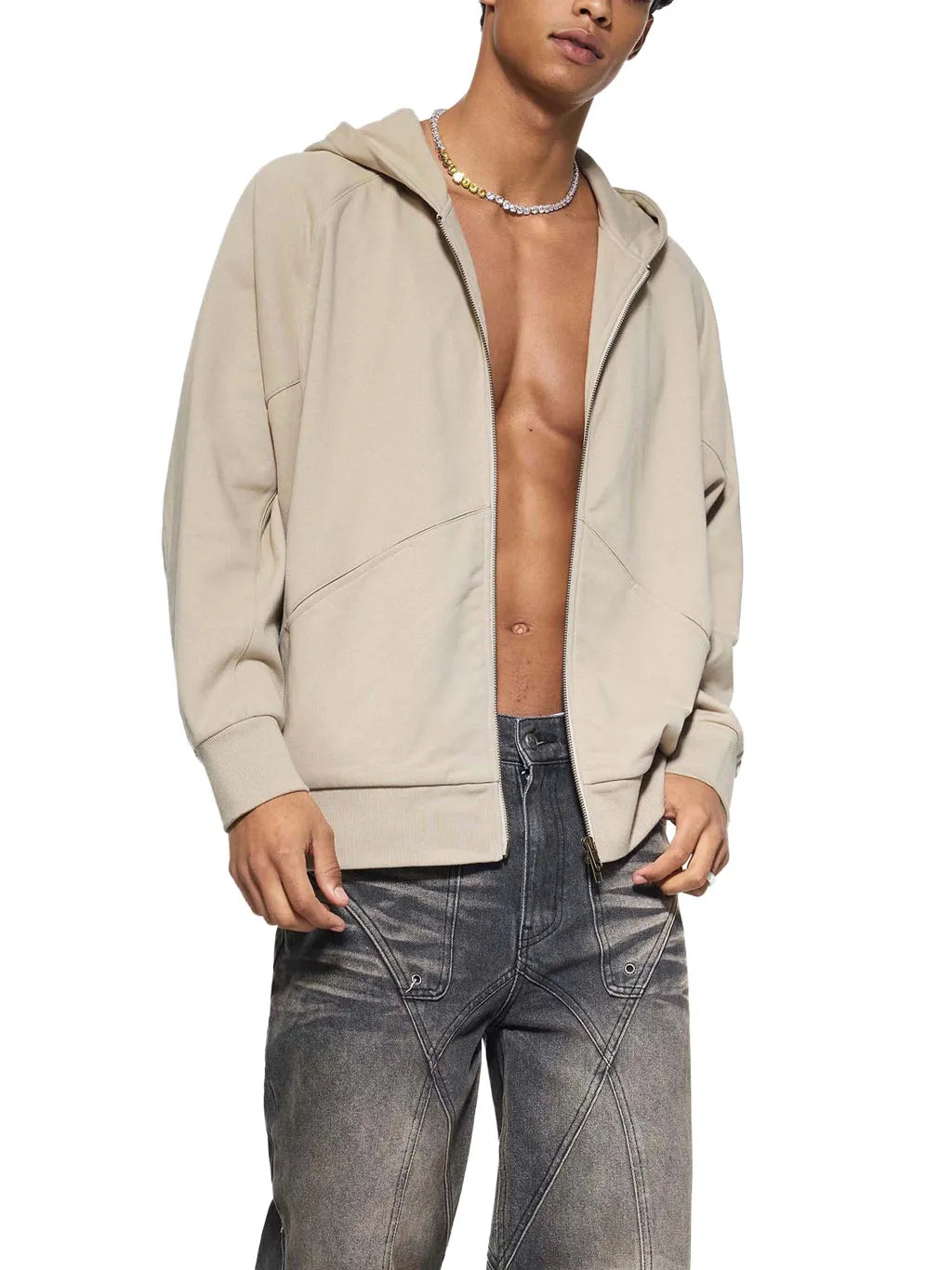LUXURY TERMINAL - Dolman Sleeve Zip-Through Fleece Hoodie
