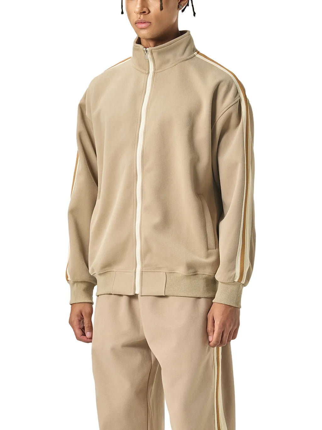 LUXURY TERMINAL - Contrast Side-Stripe Stand Collar Jacket