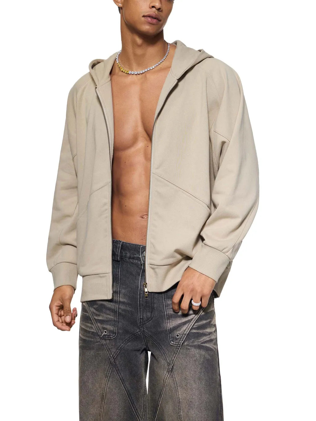 LUXURY TERMINAL - Dolman Sleeve Zip-Through Fleece Hoodie