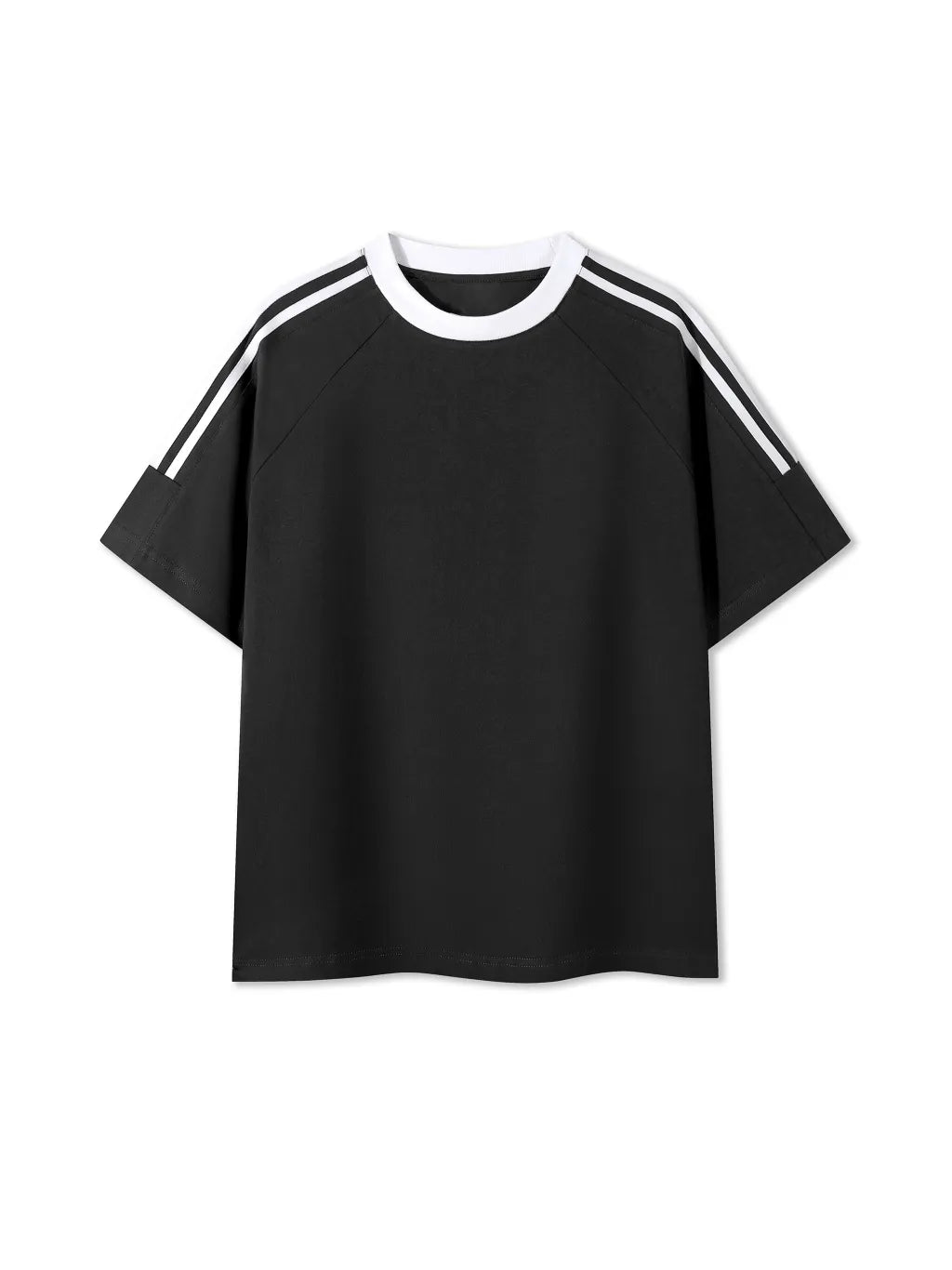 LUXURY TERMINAL - Contrast Tape Crewneck Cotton T-Shirt
