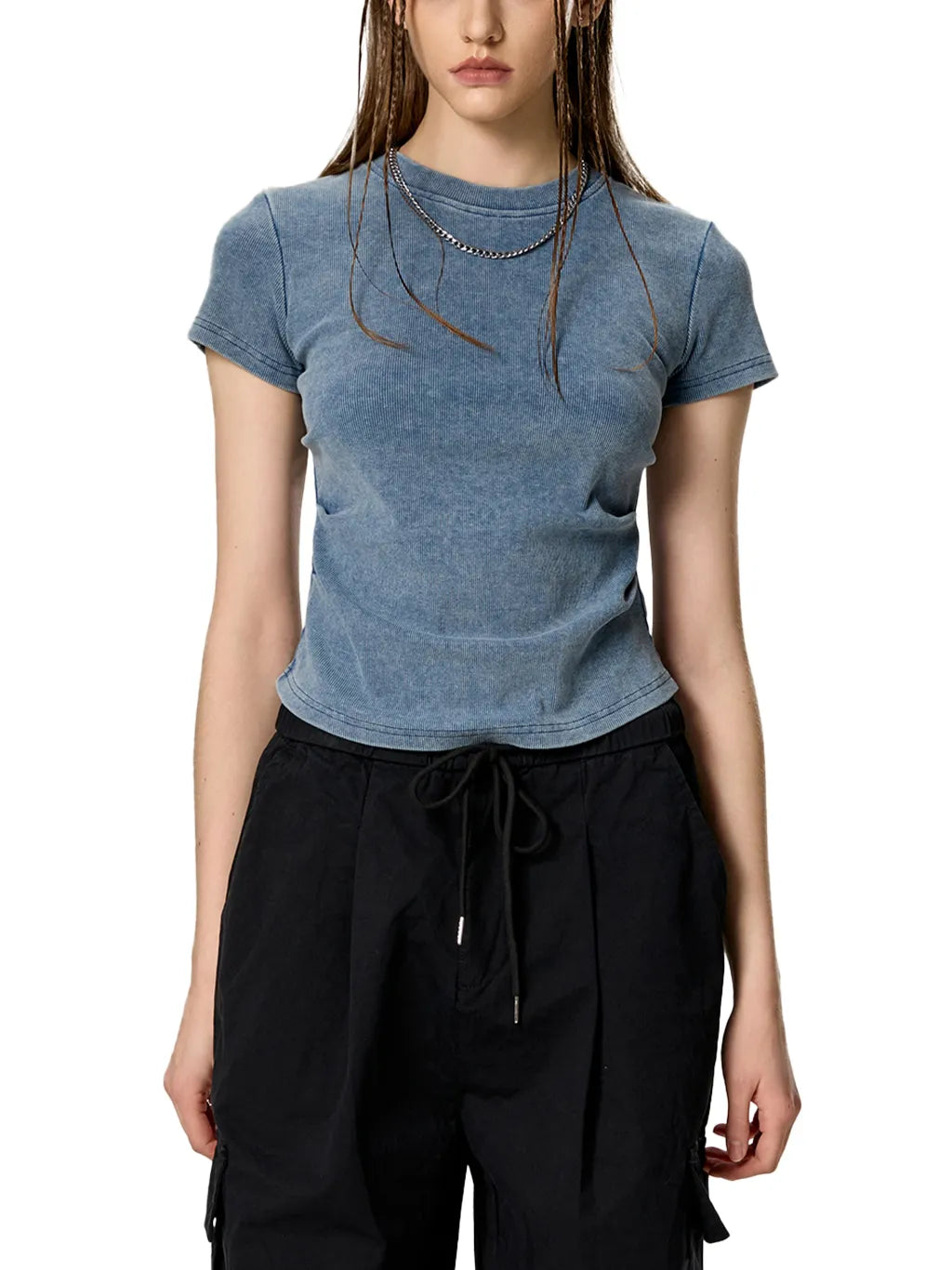 LUXURY TERMINAL - Vintage Washed Bodycon Cotton T-Shirt