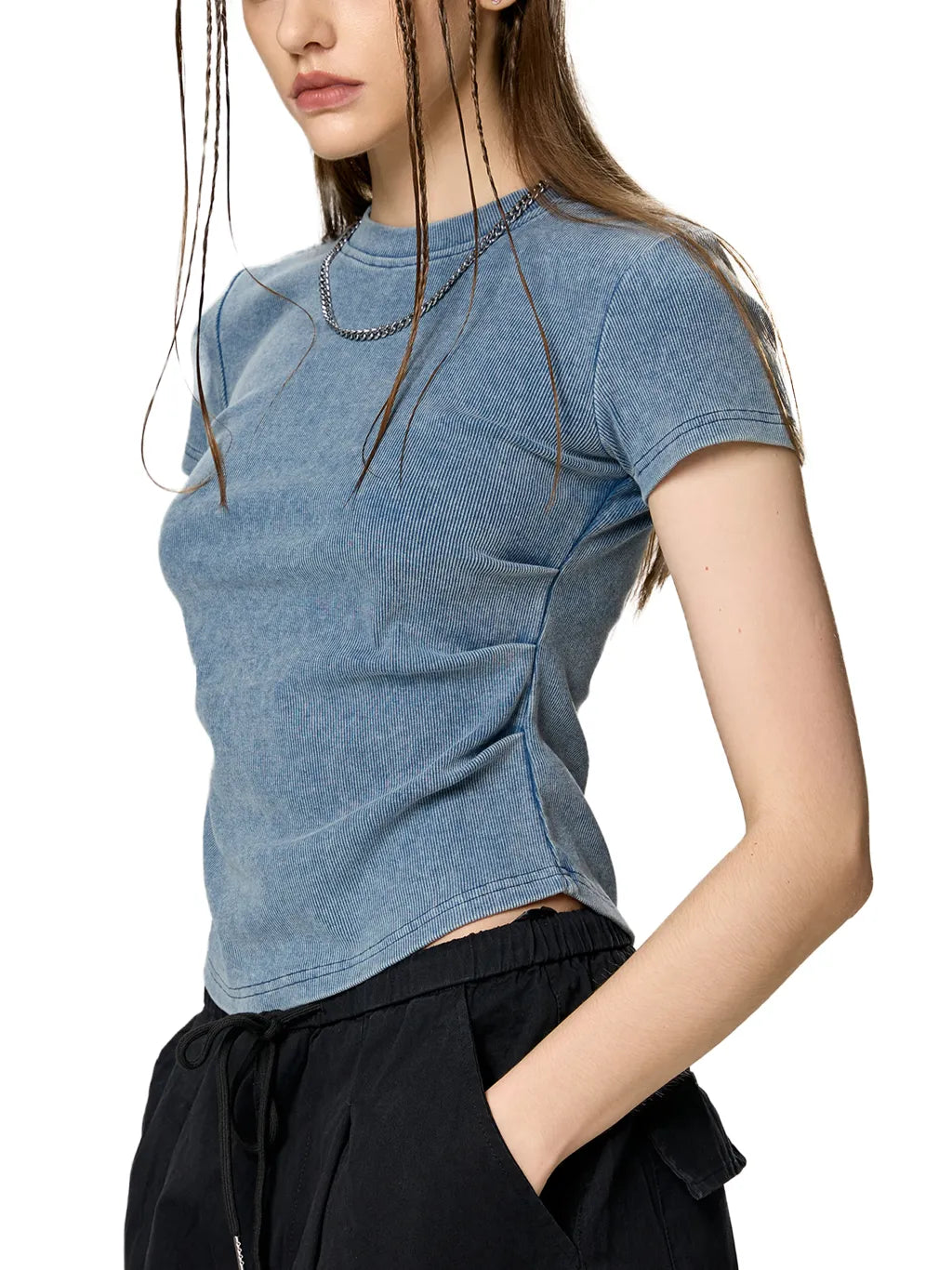 LUXURY TERMINAL - Vintage Washed Bodycon Cotton T-Shirt