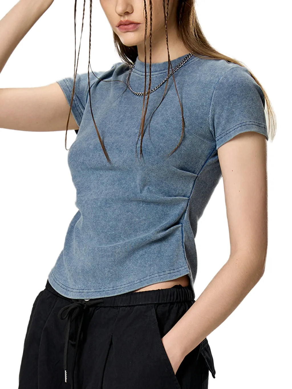 LUXURY TERMINAL - Vintage Washed Bodycon Cotton T-Shirt