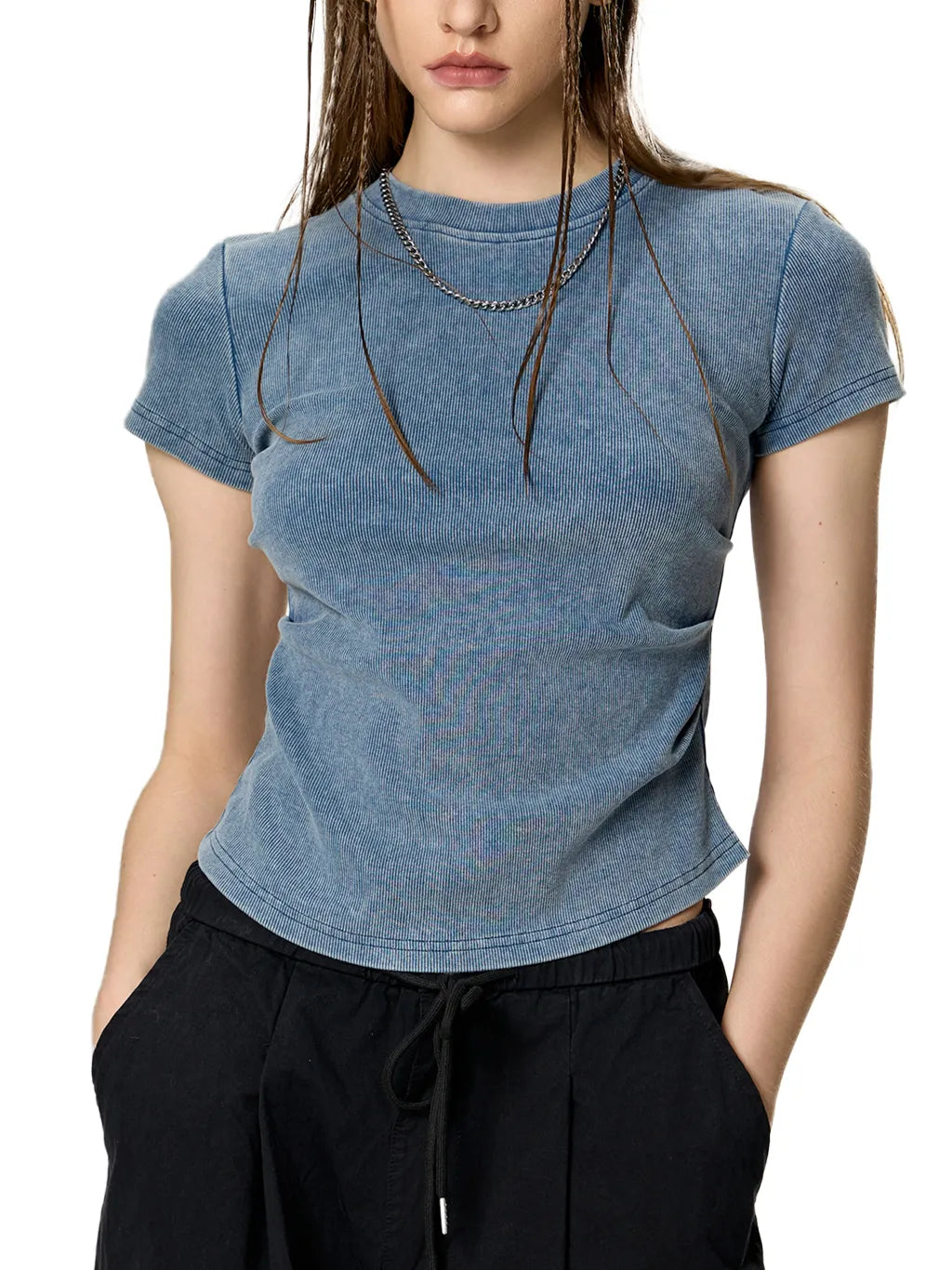 LUXURY TERMINAL - Vintage Washed Bodycon Cotton T-Shirt