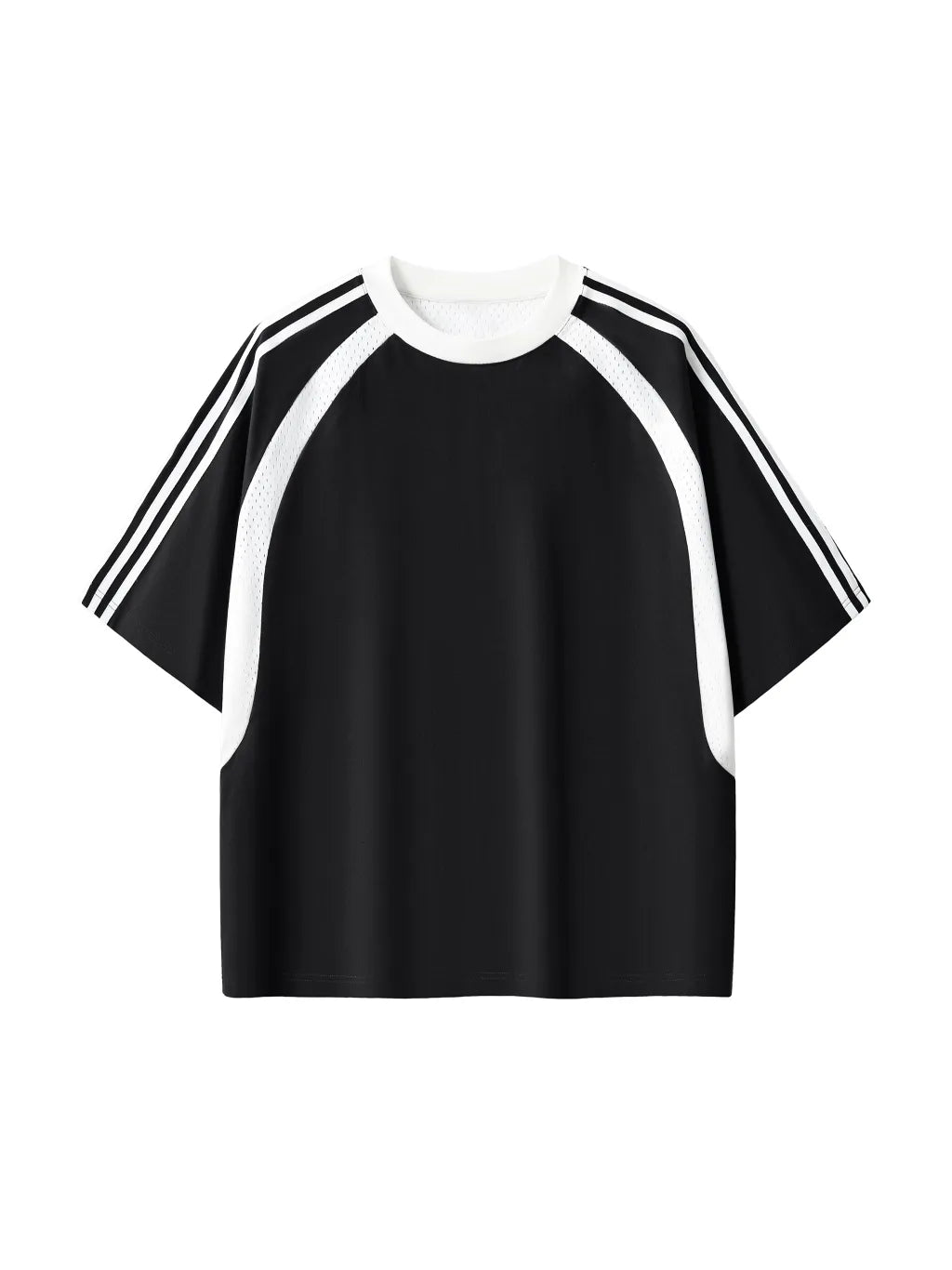 LUXURY TERMINAL - Contrast Stripes Panel Mesh T-shirt