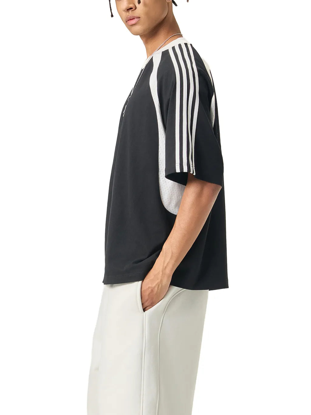 LUXURY TERMINAL - Contrast Stripes Panel Mesh T-shirt
