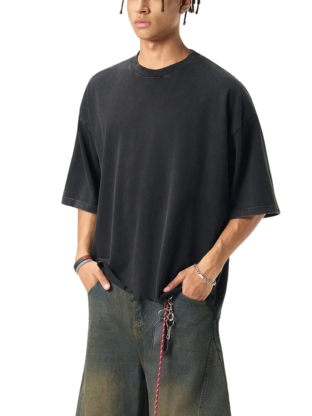 LUXURY TERMINAL - Snow Wash Raw-Hem Boxy T-shirt