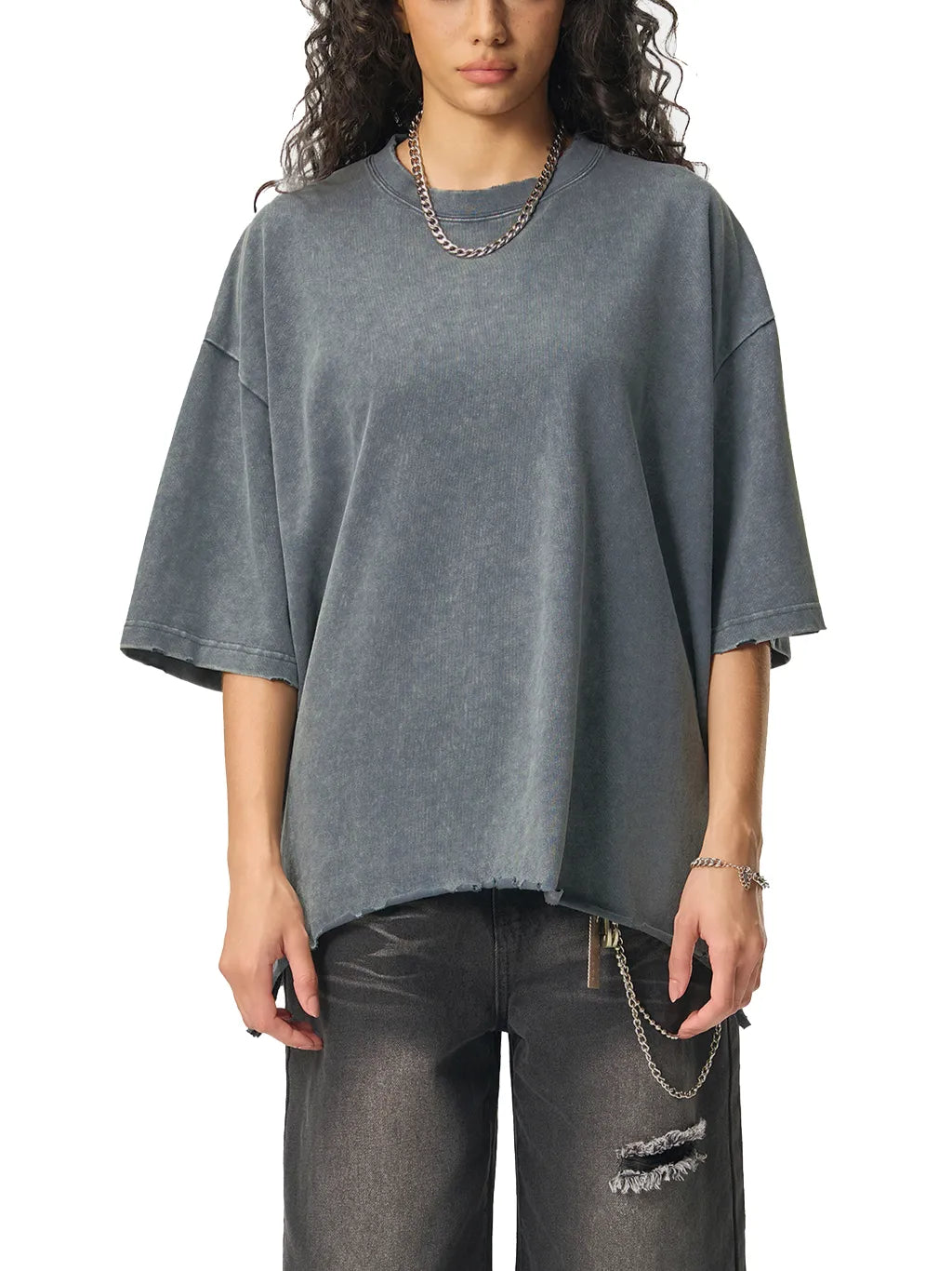 LUXURY TERMINAL - Snow Wash Raw-Hem Boxy T-shirt