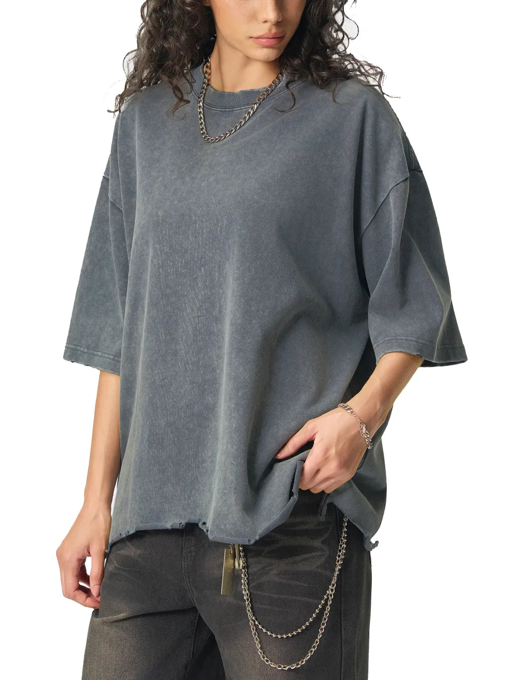 LUXURY TERMINAL - Snow Wash Raw-Hem Boxy T-shirt