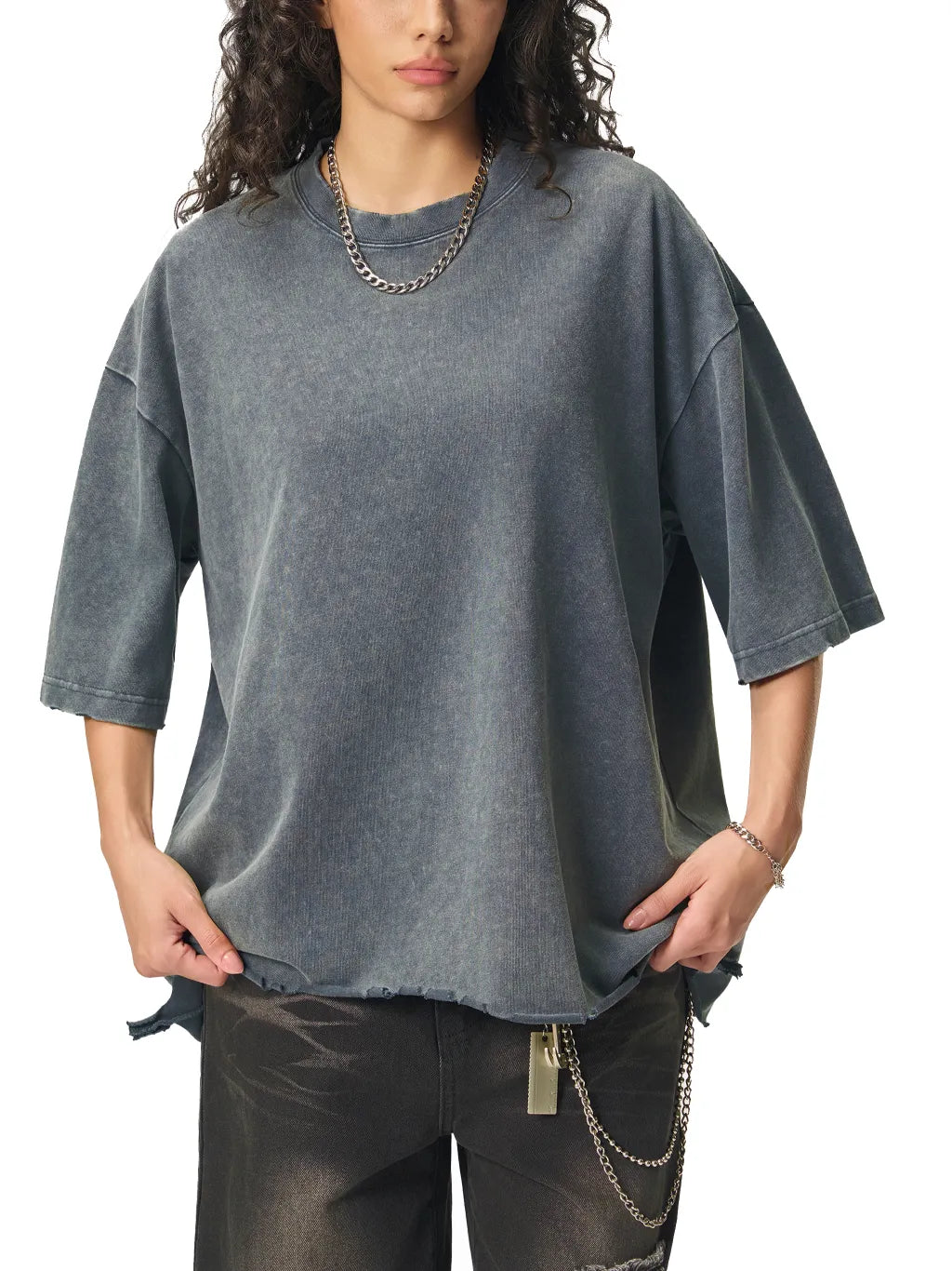 LUXURY TERMINAL - Snow Wash Raw-Hem Boxy T-shirt