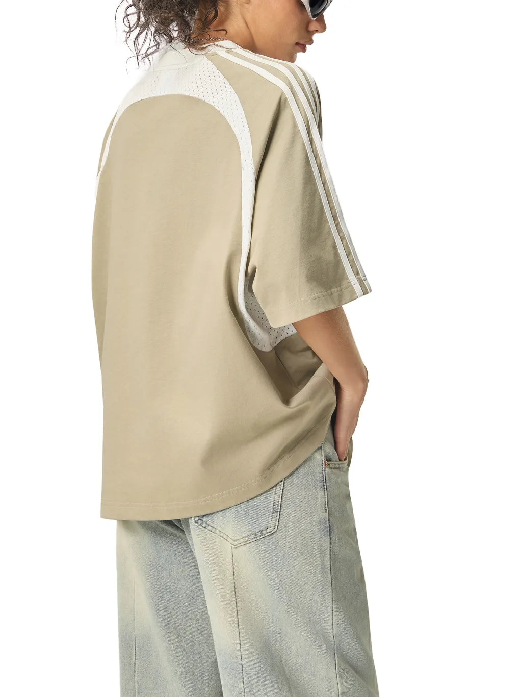 LUXURY TERMINAL - Contrast Stripes Panel Mesh T-shirt