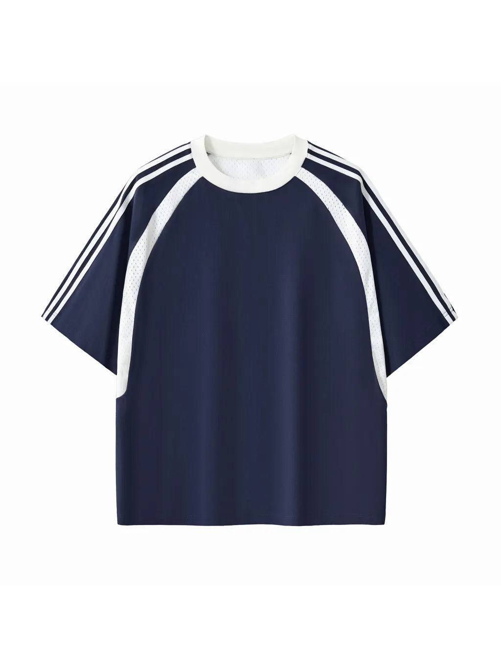 LUXURY TERMINAL - Contrast Stripes Panel Mesh T-shirt