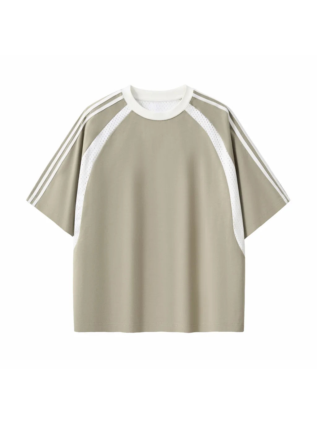 LUXURY TERMINAL - Contrast Stripes Panel Mesh T-shirt