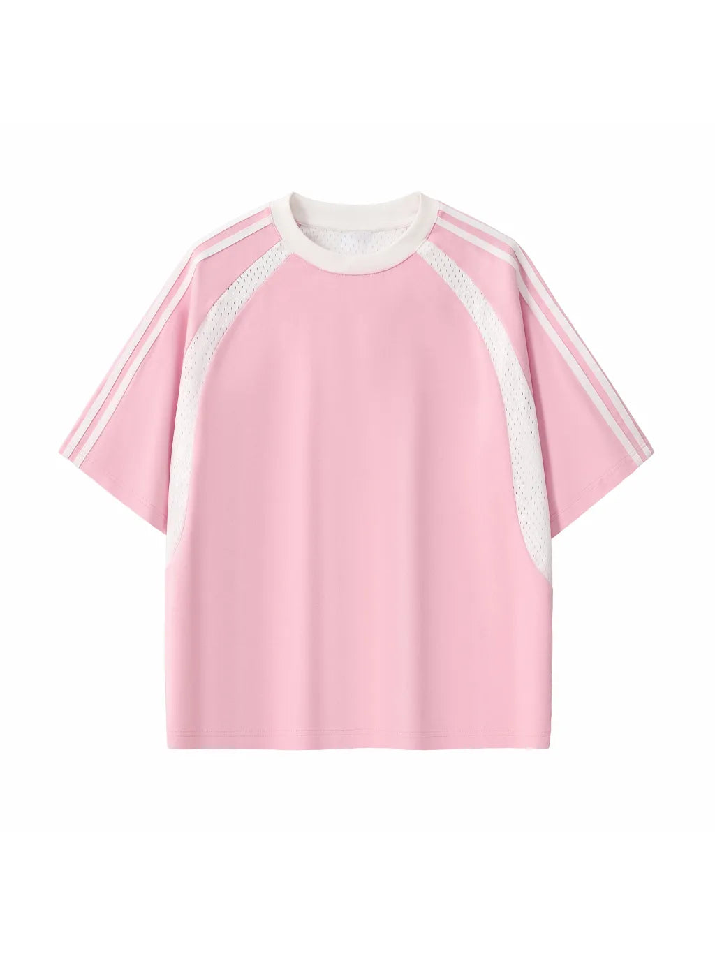 LUXURY TERMINAL - Contrast Stripes Panel Mesh T-shirt