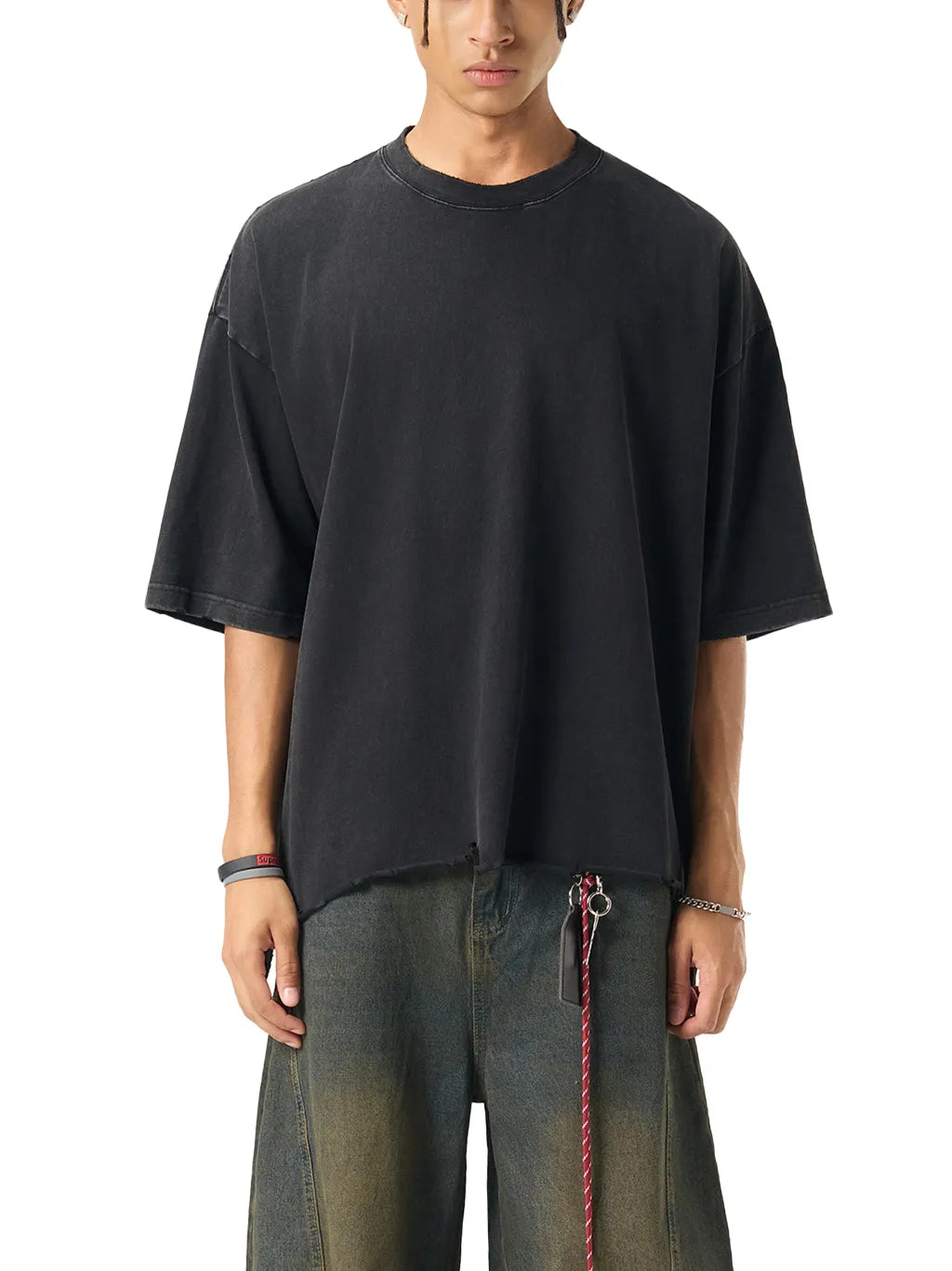 LUXURY TERMINAL - Snow Wash Raw-Hem Boxy T-shirt