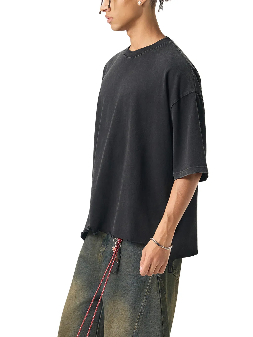 LUXURY TERMINAL - Snow Wash Raw-Hem Boxy T-shirt