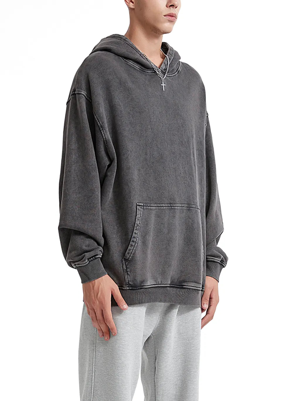 LUXURY TERMINAL - Snow Washed Loose Cotton Hoodie