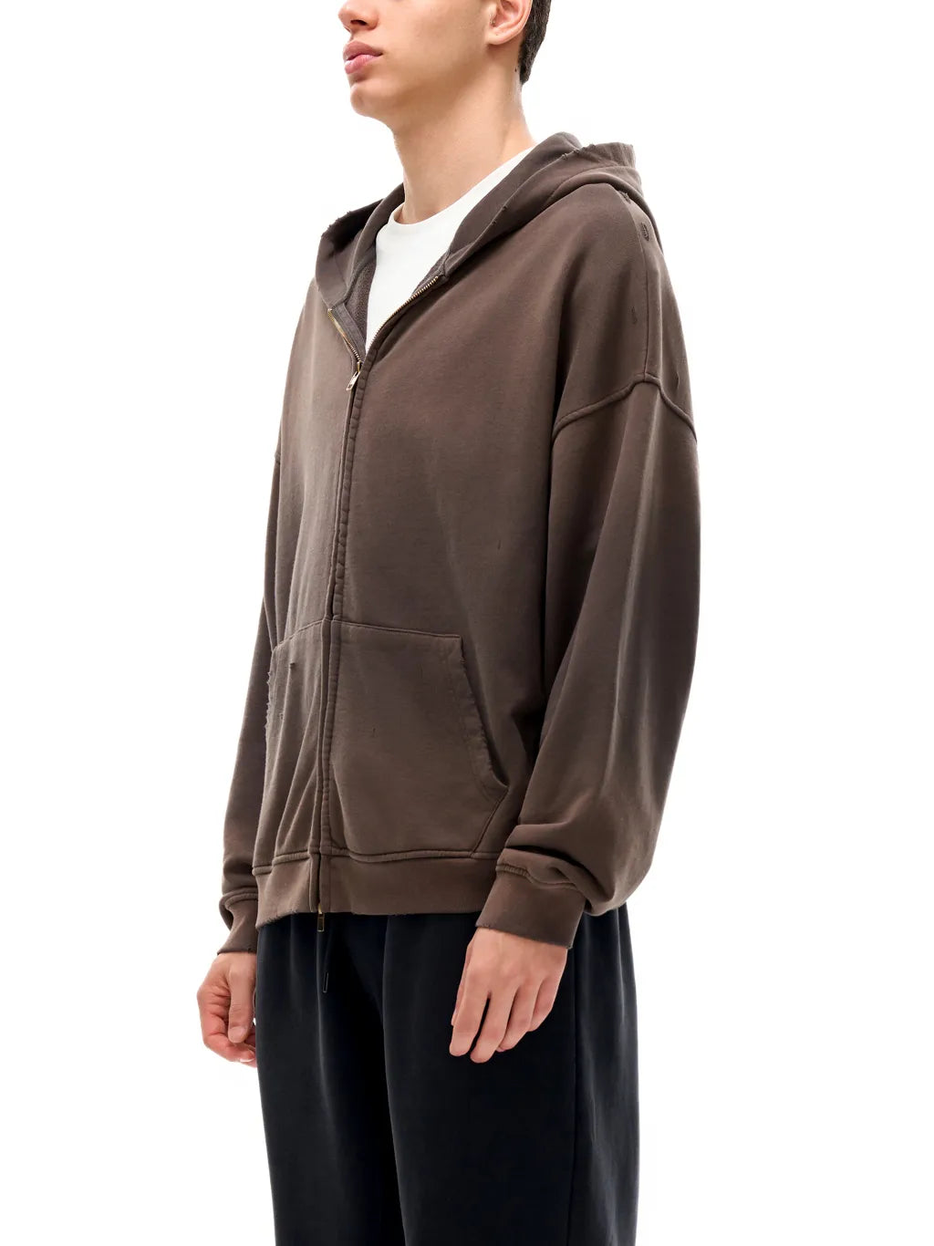 LUXURY TERMINAL - Hand-Frayed Sunfade Zip Hoodie