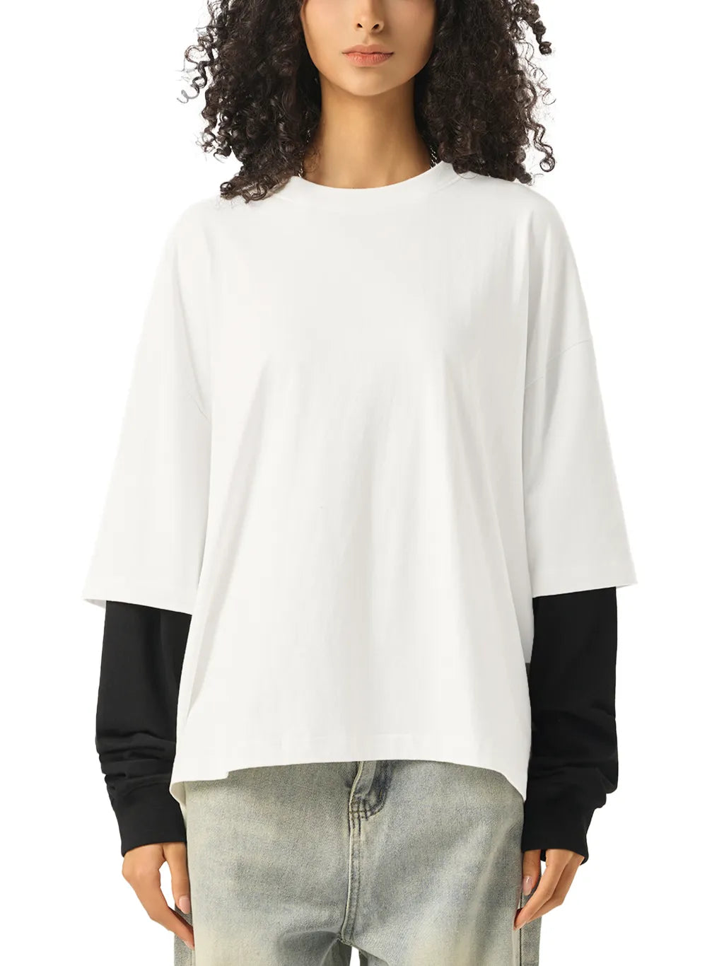 LUXURY TERMINAL - Layered Contrast Sleeve Cotton T-Shirt