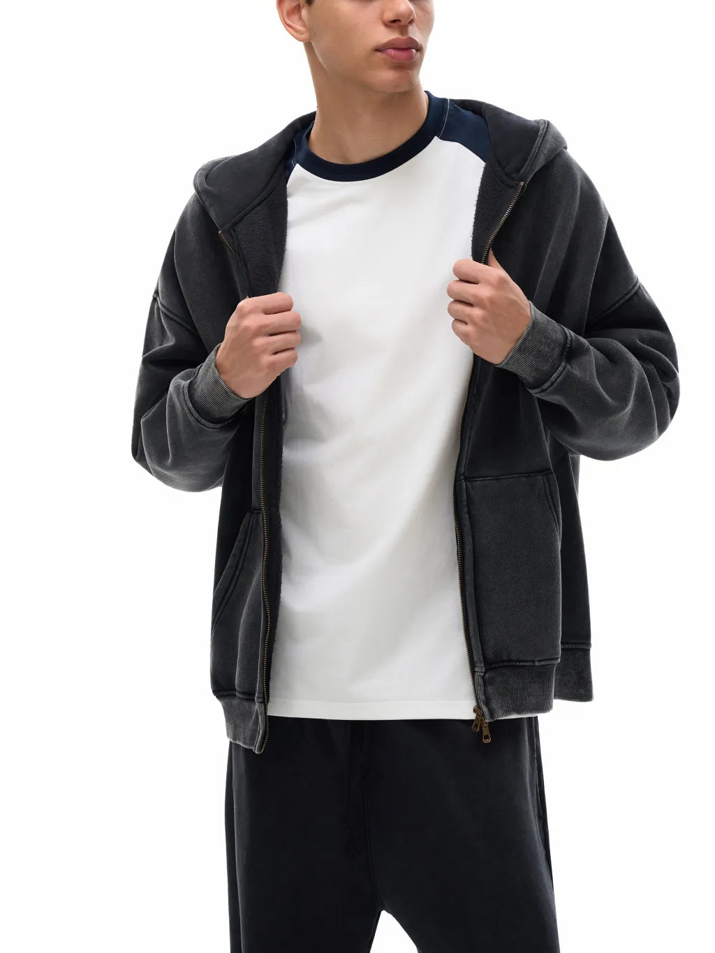 LUXURY TERMINAL - Snow Washed Zip-Through Fleece Hoodie