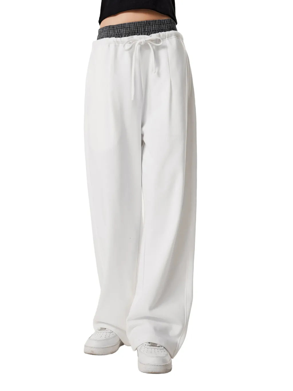 LUXURY TERMINAL - Plaid Contrast Waist Pants