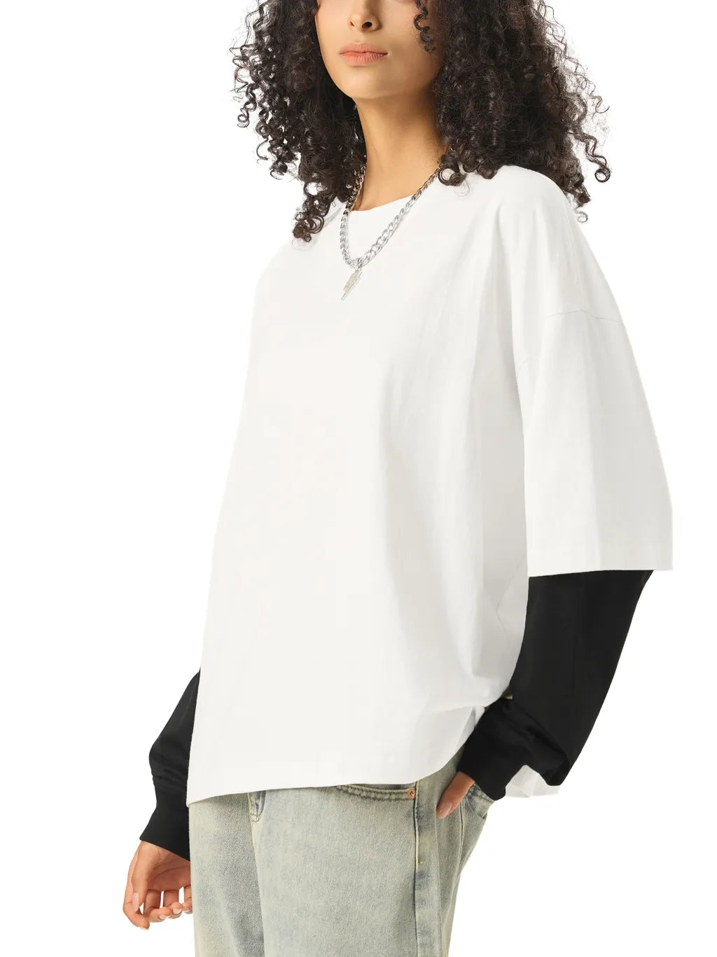 LUXURY TERMINAL - Layered Contrast Sleeve Cotton T-Shirt