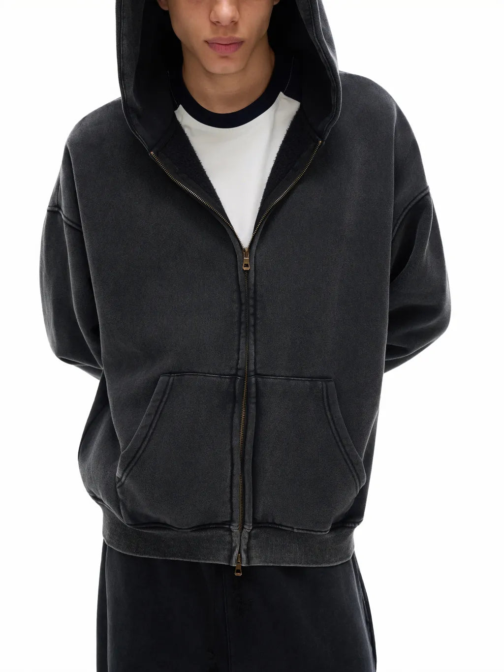LUXURY TERMINAL - Snow Washed Zip-Through Fleece Hoodie