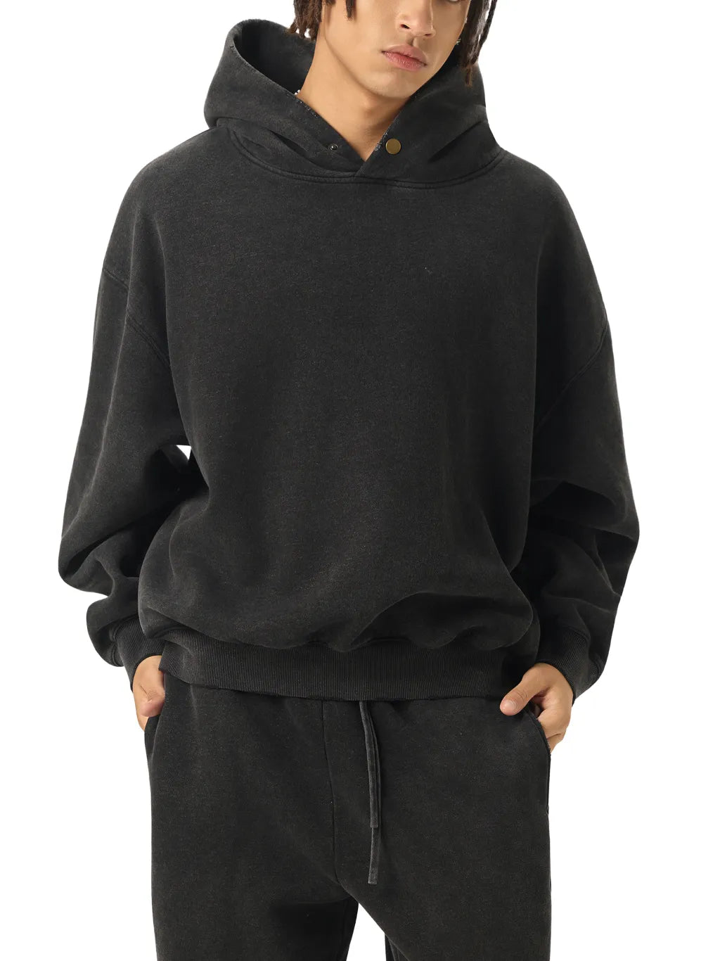 LUXURY TERMINAL - Frayed Enzyme Washed Fleece Hoodie