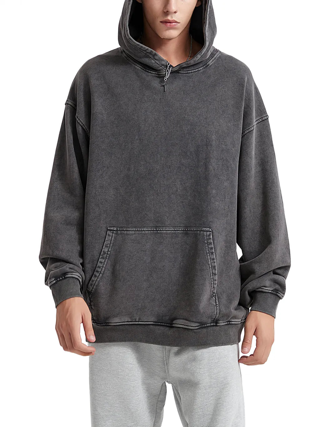 LUXURY TERMINAL - Snow Washed Loose Cotton Hoodie