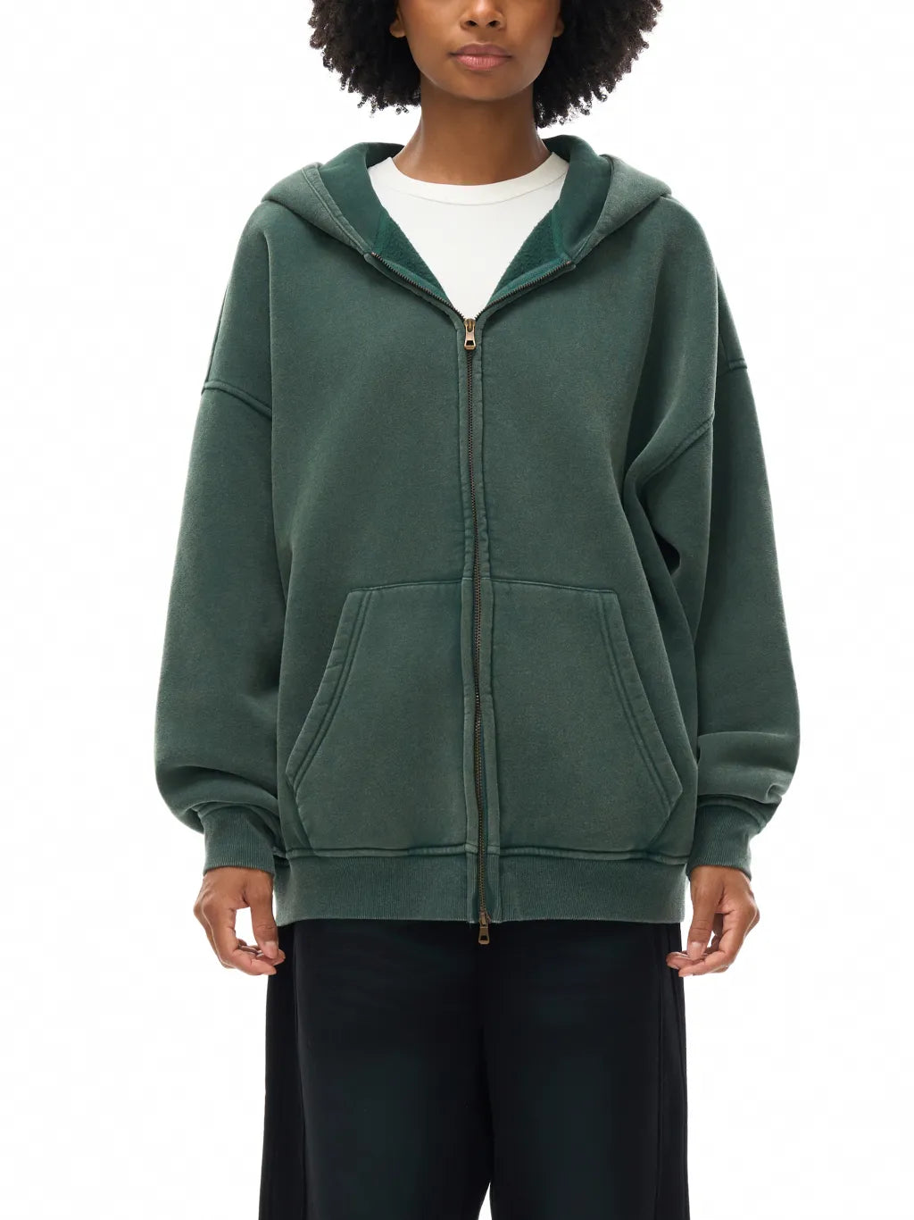 LUXURY TERMINAL - Snow Washed Zip-Through Fleece Hoodie