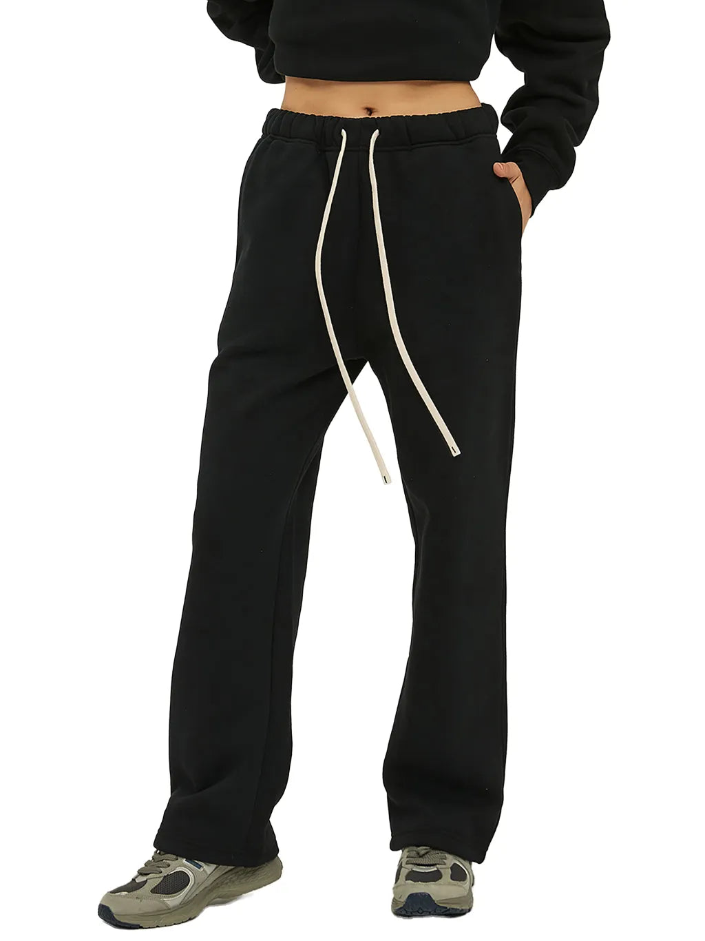 LUXURY TERMINAL - Unisex Solid Color Fleece Straight Leg Pants