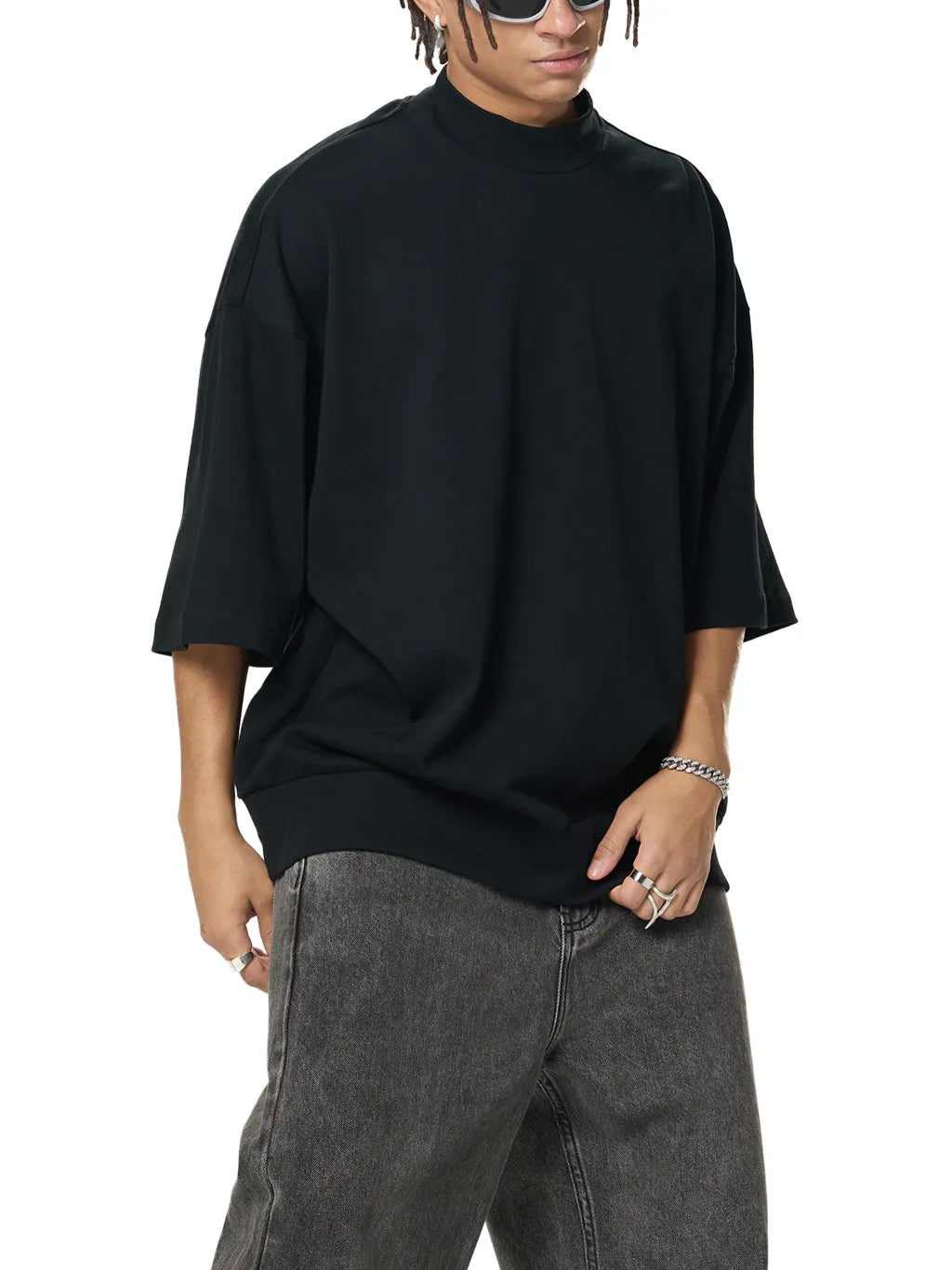 LUXURY TERMINAL - Heavyweight Oversized Mock Neck T-shirt