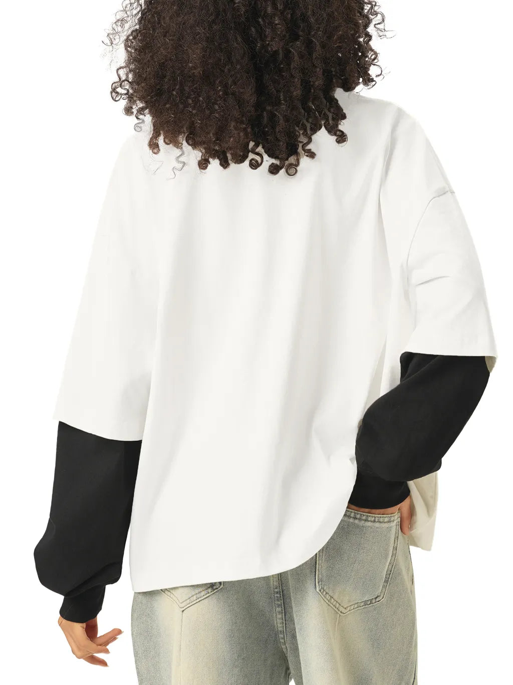 LUXURY TERMINAL - Layered Contrast Sleeve Cotton T-Shirt