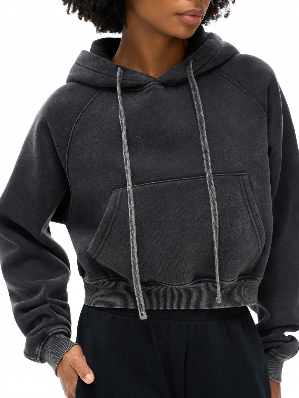 LUXURY TERMINAL - Snow Washed Cropped Hoodie