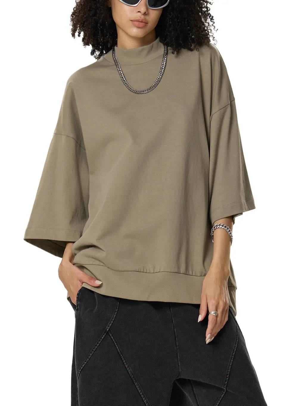 LUXURY TERMINAL - Heavyweight Oversized Mock Neck T-shirt