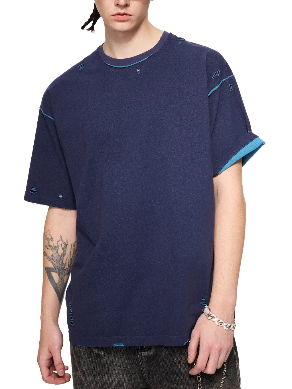 LUXURY TERMINAL - Hand-frayed Reversible T-shirt