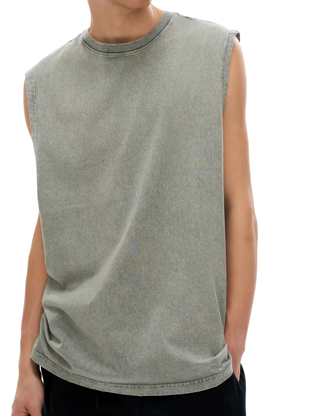 LUXURY TERMINAL - Snow Washed Frayed Hem Tank Top